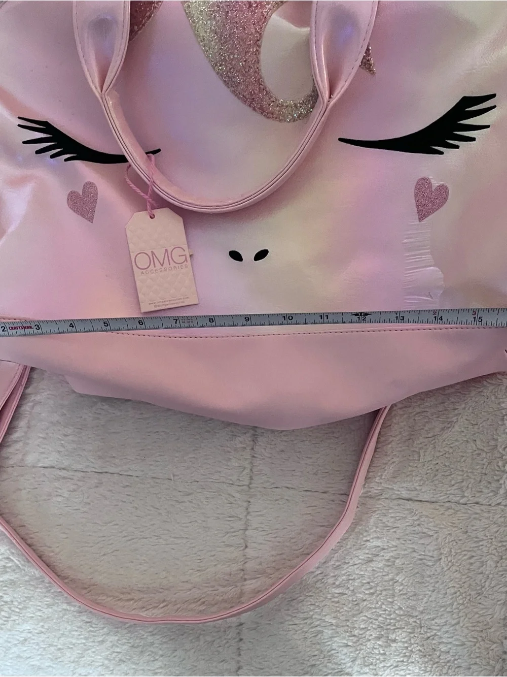 Pink Unicorn Tote Bag with Glitter Mane and Hearts